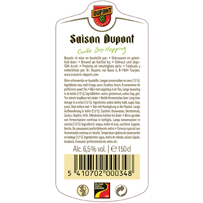 5410702000348 Saison Dupont cuvée dry hopping 2013 - 150cl Bier met nagisting in de fles Sticker Back